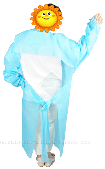 Blue waterproof disposable plastic gown